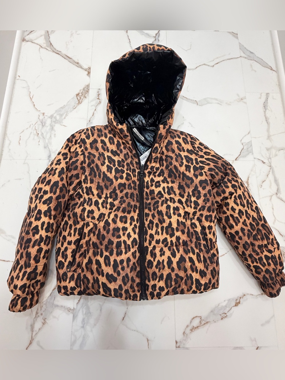 Leopard Print Hooded Puffer reversible Jacket